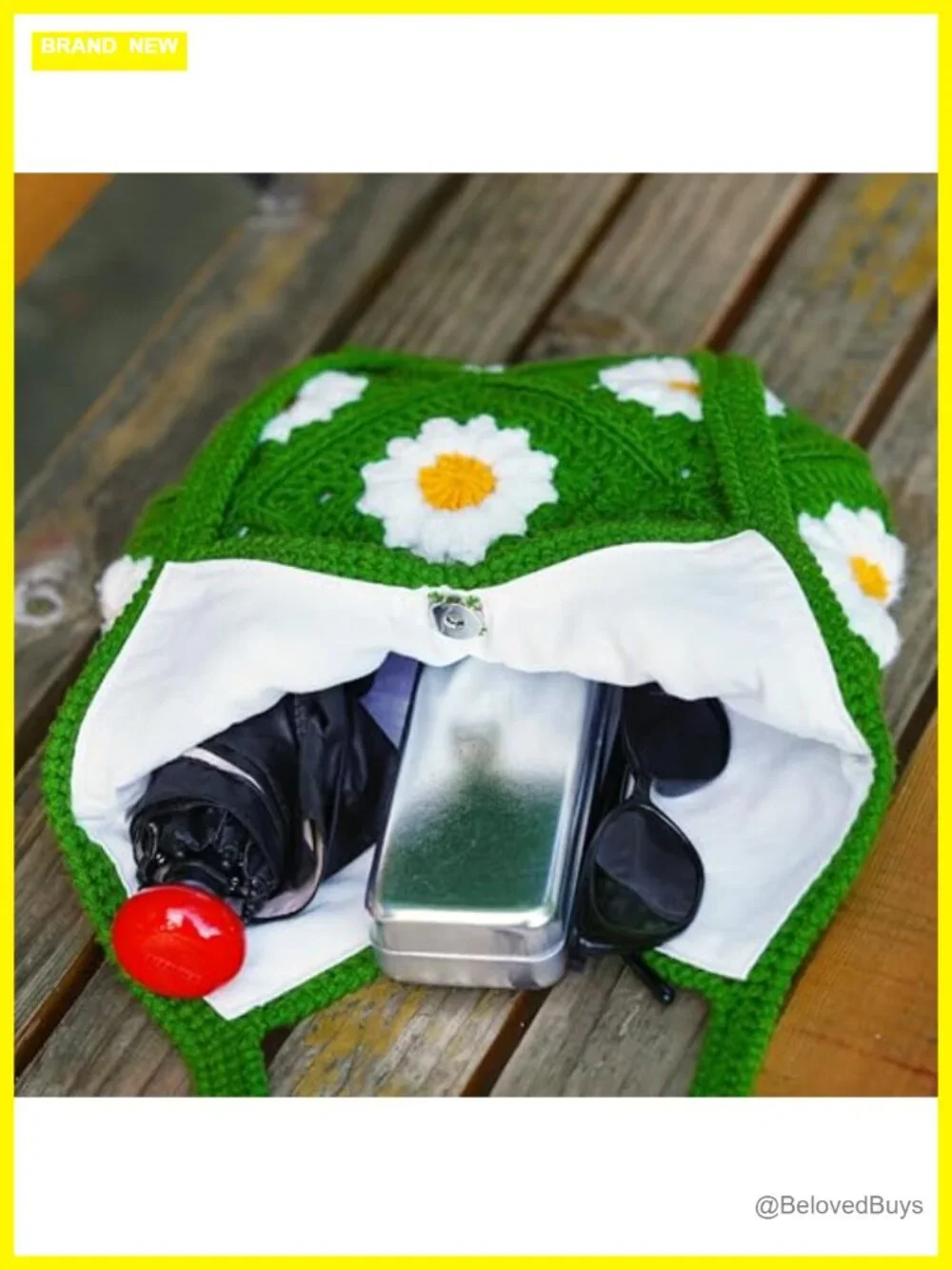 Handmade Crochet Daisy Tote Bag Hobo Shoulder Purse